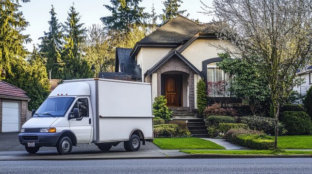 A well-organized moving van sits in front of a home, with movers preparing for a smooth and efficient relocation process.