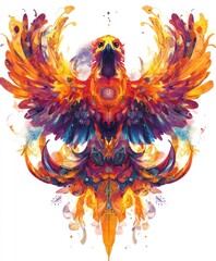 Obraz premium A vibrant, artistic representation of a phoenix with fiery colors and intricate designs.