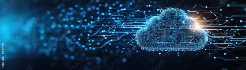 Aufkleber digital cloud technology background with blue data streams and connections, representing innovation 