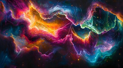 Fototapeta premium Cosmic String Theory Glowing Neon Hued Quantum Entangled Cords Pulsating with Interdimensional