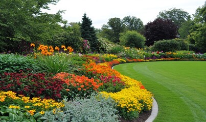 Obraz premium Foreground flower gardens and meadows,Blossoming Spring Park: Abstract Floral Fusion for Joyful Outdoor Experiences. Minimalist Design with Elegant Gradient Textures, Perfect for Posters, UI, Web, and