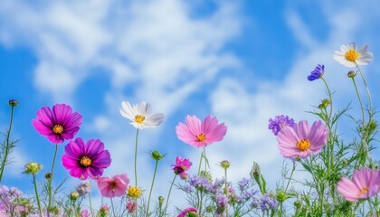 Obraz premium Foreground flower gardens and meadows,Blossoming Spring Park: Abstract Floral Fusion for Joyful Outdoor Experiences. Minimalist Design with Elegant Gradient Textures, Perfect for Posters, UI, Web, and