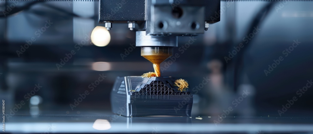 Poster close-up of a 3d printer creating intricate designs with precision in a modern workspace.