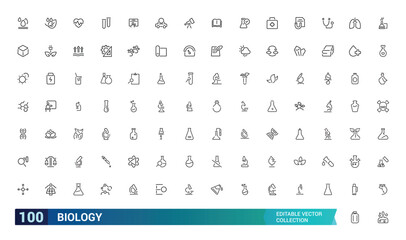 Set of biology icons. Thin linear style icons pack. Vector illustration. Editable stroke icons.