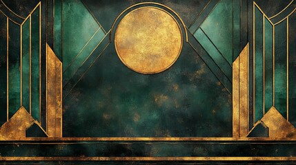 Vintage Luxurious Retro Art Deco Abstract Background with Patterns and Textures in golden green colors , Perfect for Elegant Design and Backdrop new beautiful stock image illustration AI