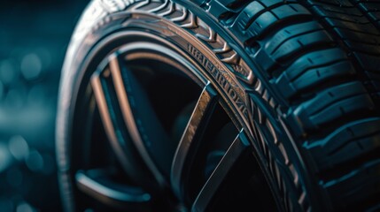 Fototapeta premium A detailed close-up of a tire showcasing the intricate tread patterns, highlighting the quality and engineering involved in its design for optimal performance.