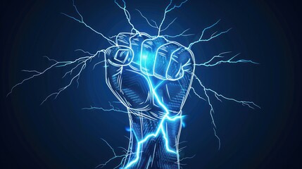 Digital Fist of Power: A Cybernetic Hand Surrounded by Lightning