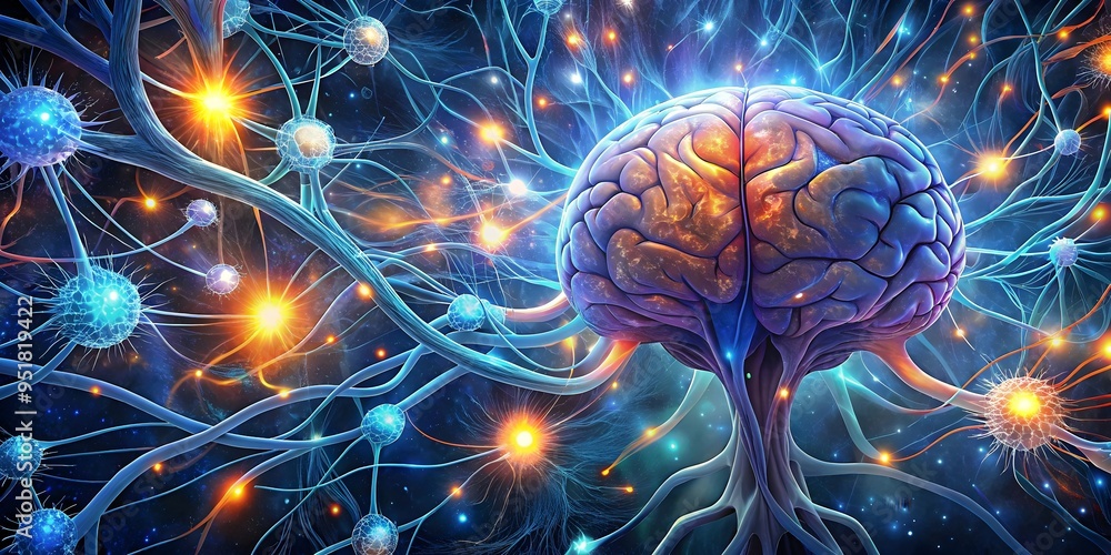 Poster neural connections brain synapses light energy patterns biology complexity