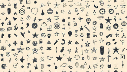 Fototapeta premium Repeating small icons, like stars, dots, or simple symbols, evenly spaced on a neutral background for a subtle pattern.