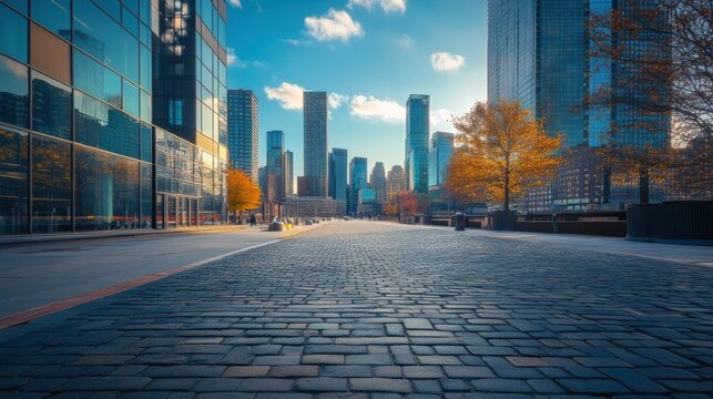 Cityscape with Cobblestone Street
