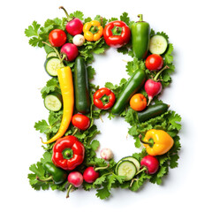 Vegetable Alphabet B, Letters made from fresh vegetables. Generative AI
