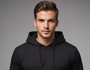 Fototapeta premium Blank black hoodie template. Hoodie sweatshirt long sleeve with clipping path. Ai generated image