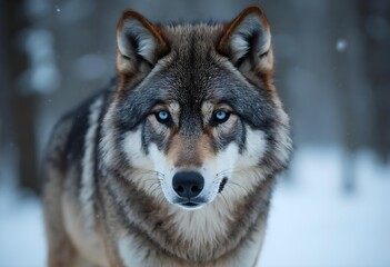 Obraz premium Intense Close-Up of a Majestic Wolf with Piercing Blue Eyes