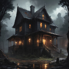Obraz premium haunted house in the woods