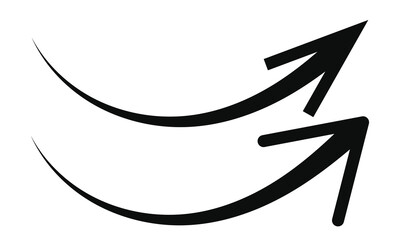 Arrow up icons. Curve rise increase arrows. Growth pictogram isolated. Black curve arrow vector. Eps 10.