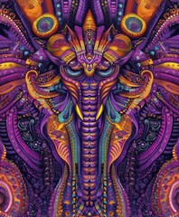Naklejka premium A vibrant, abstract depiction of an elephant with intricate patterns and colors.