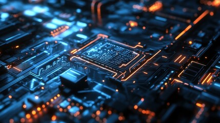 Circuit Board with Glowing Lines