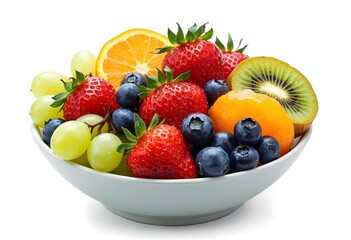 Fresh Fruit Bowl with Strawberries, Kiwi, Blueberries, and Grapes