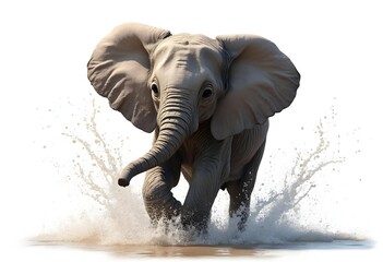 Baby Elephant Splashing in Water