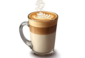 Perfectly Layered Latte with Artful Foam Design in Glass Mug