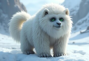 Adorable Fluffy Yeti in Snowy Mountain Landscape