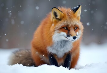Fototapeta premium Beautiful Red Fox in Snowy Winter Landscape