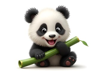 Adorable Baby Panda Holding Bamboo Illustration