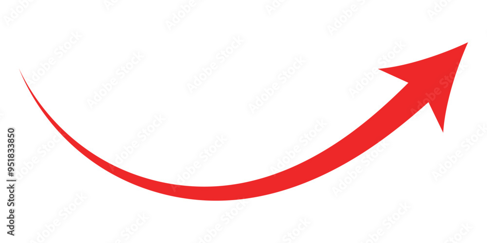 Poster red arrow. red curve arrow vector. red arrow icon in isolated background.