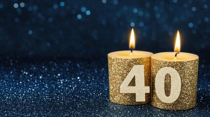Celebrate a milestone with a shiny golden candle number four and the number 40 on a glittery backdrop for a special occasion
