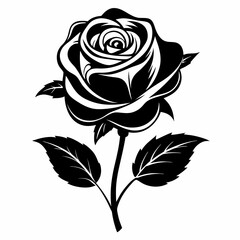 Rose silhouette with leaves. Flower vector illustration