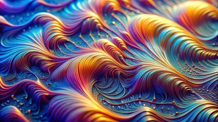 Abstract Wavy Lines in Blue, Purple, and Gold, 3D Render, Digital Art, Abstract Background, Abstract