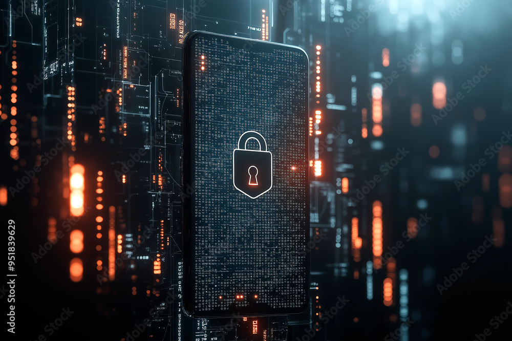 Poster Smartphone with a lock symbol on the screen, representing cybersecurity and data protection.