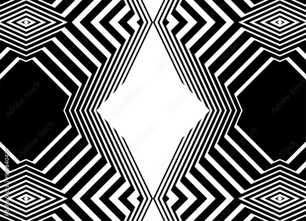 Poster vector black and white striped pattern in the style of a kaleidoscope of broken lines. for covers, a
