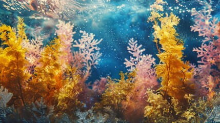 Obraz premium A beautiful underwater scene with a variety of colorful plants and coral