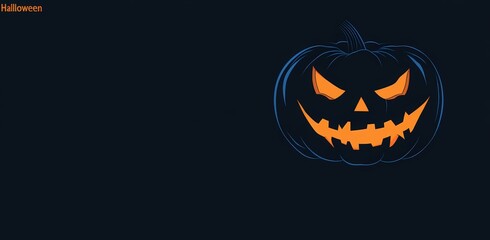 Naklejka premium paper-cut jack-o'-lantern face on a dark blue background with an orange color for Halloween and Halloween party invitation cards, banners, or poster designs.