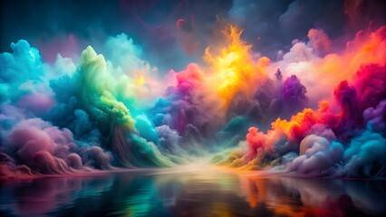 Dreamscape of Colorful Clouds, Digital Art, Abstract Landscape, Cloud Formation, Water Reflection