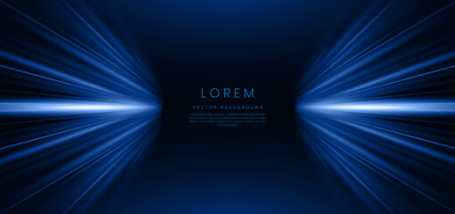 Glowing blue light ray with on dark blue background and lighting sparkle.