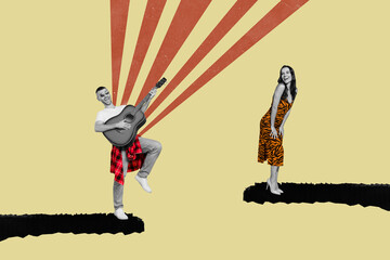 Trend artwork sketch image composite photo collage of silhouette man lady couple date dance...