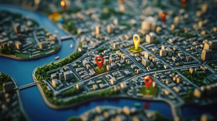 Fototapeta premium City Map with Location Pins