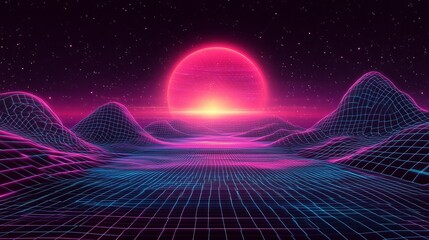 Retrofuturistic volumetric futuristic space graphic set. Grid futuristic geometric wireframe.