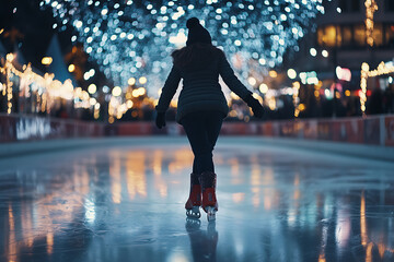 Obraz premium A girl is gracefully ice skating on a rink, capturing the joy and elegance of this winter activity