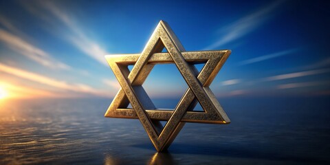 Golden Star of David at Sunset, 3D Render, Symbol, Israel, Religion