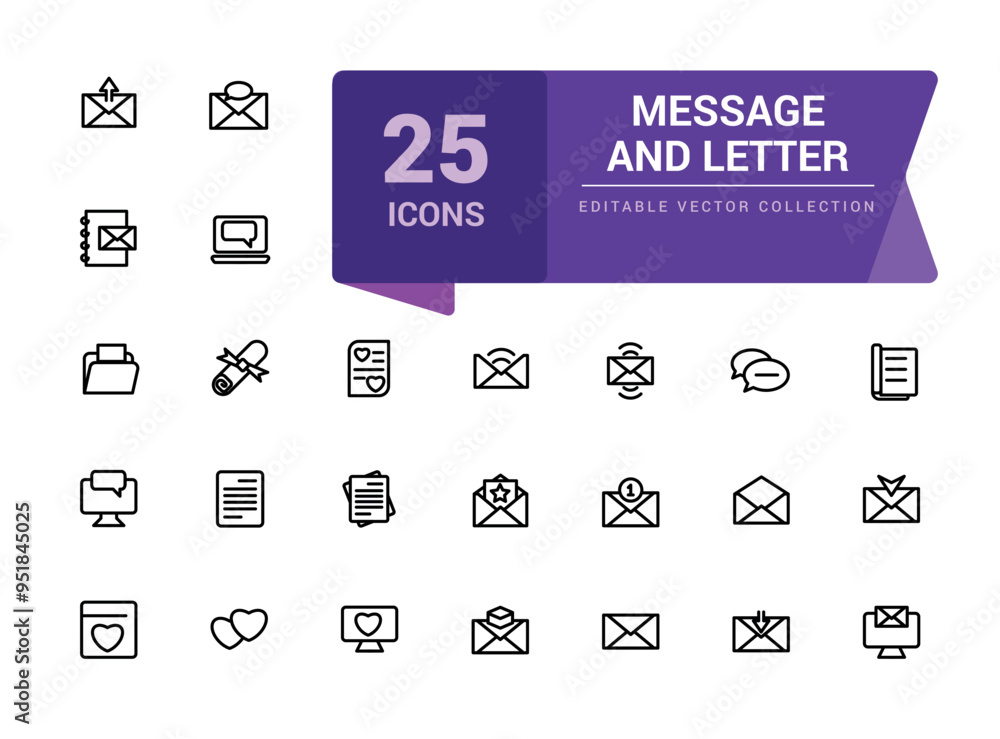Poster message and letter icon set. pixel perfect, minimalistic web and ui icon. outline icon collections. 