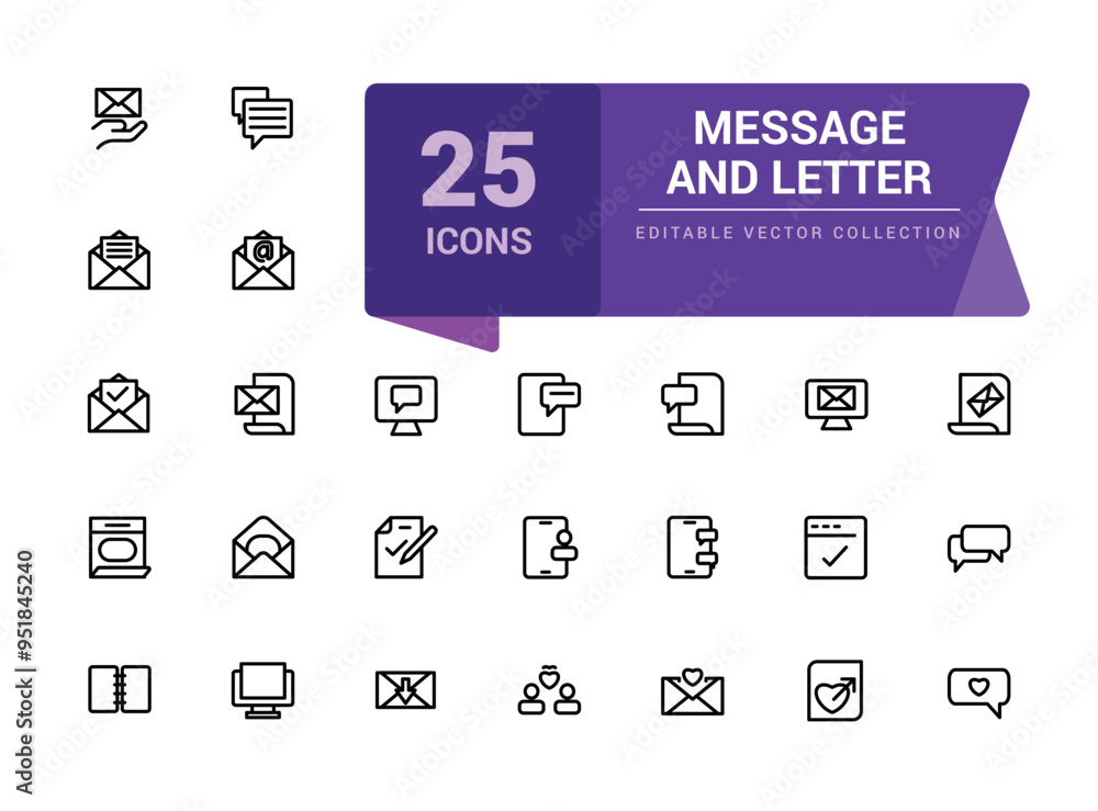 Poster message and letter icon set. pixel perfect, minimalistic web and ui icon. outline icon collections. 