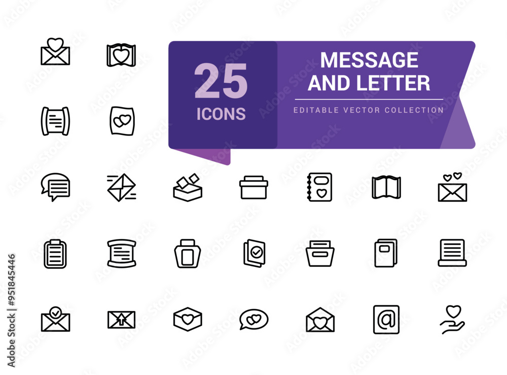 Poster message and letter icon set. pixel perfect, minimalistic web and ui icon. outline icon collections. 
