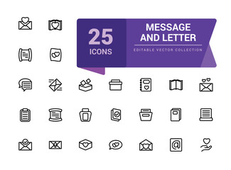 Message and letter icon set. Pixel perfect, minimalistic web and UI icon. Outline icon collections. Editable vector illustration.