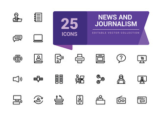 News and journalism icons collection. Related news, press, newspaper, journalism. Pixel perfect, minimalistic web and UI icon. Outline icon collections.