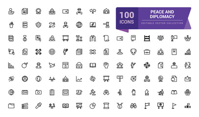 Peace and diplomacy outline icons. Related to international relations. Pixel perfect, minimalistic web and UI icon. Outline icon collections.