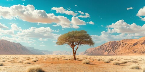 A lone tree thriving in an arid desert symbolizing resilience and the power of life