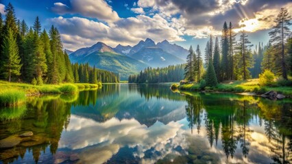 Mountain Lake Reflections in Golden Hour, landscape , reflection , mountains , nature